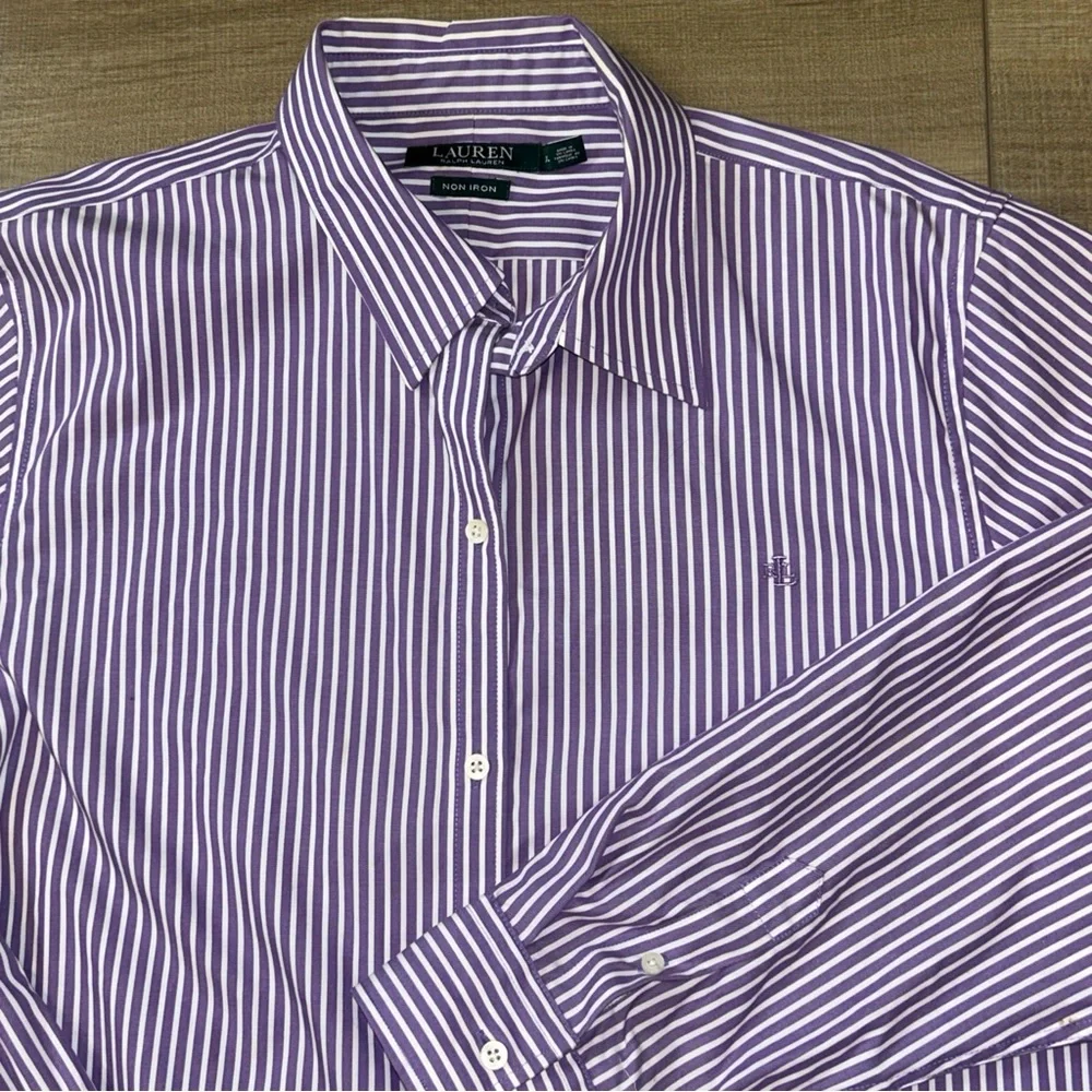 Ralph Lauren Womens Button Down Shirt Purple Bengal Striped Classic Preppy  XL - Picture 2 of 10